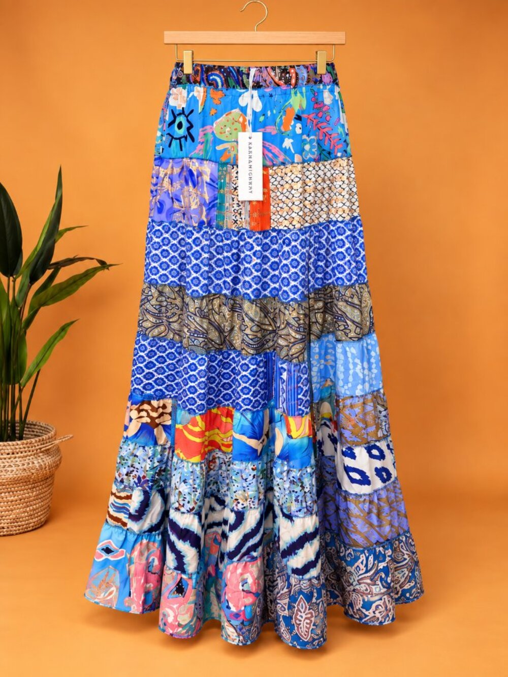 Karma Highway Hand-Sewn Viscose Patchwork Tiered Maxi Skirt | Boho Artisan